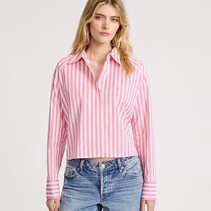 Express Stretch Cotton Poplin Striped Cropped Shirt in Pink and White NWT